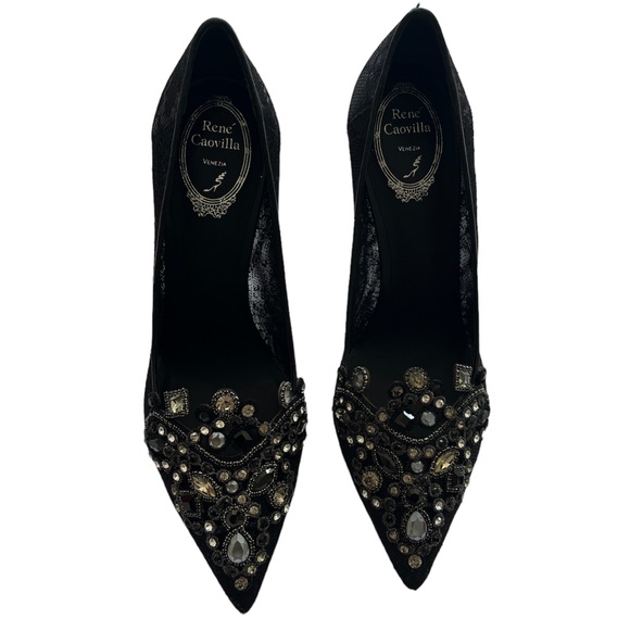 Rene Caovilla Beaded Lace Heels Pumps Size 40/10 - Picture 3 of 13